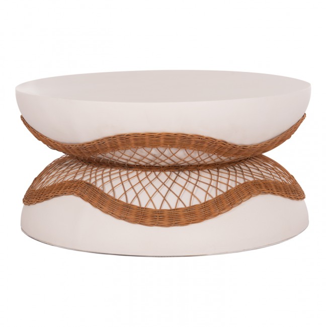 ΤΡΑΠΕΖΙ ΣΑΛΟΝΙΟΥ ANNA HM18157.02 FIBER CEMENT ΛΕΥΚΟ-ΦΥΣΙΚΟ RATTAN--Φ92x44.5Υεκ