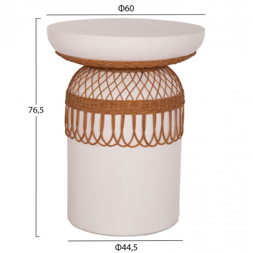 ΤΡΑΠΕΖΙ ΤΡΑΠΕΖΑΡΙΑΣ PRILEP HM18159.02 FIBER CEMENT ΛΕΥΚΟ & RATTAN--Φ60x76,5Υεκ