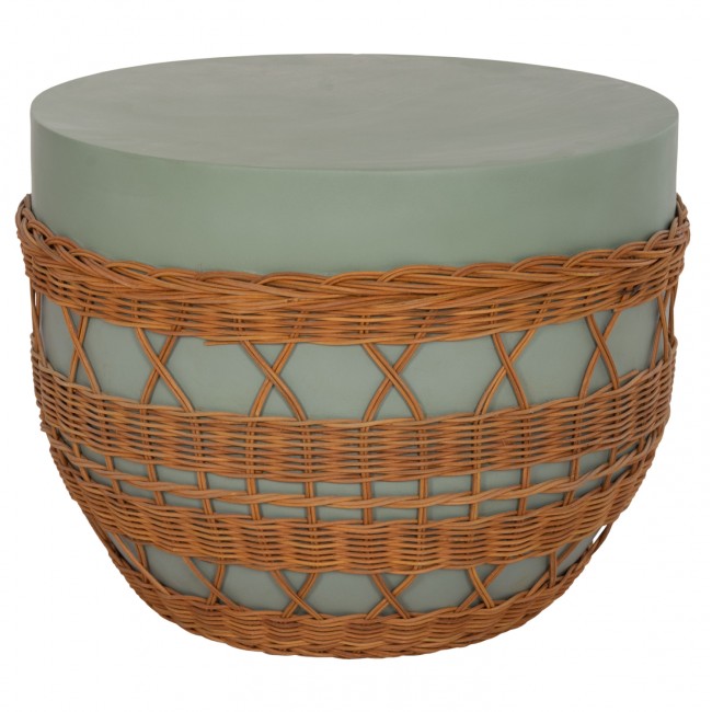 ΤΡΑΠΕΖΙ ΣΑΛΟΝΙΟΥ VILHENA HM18165 FIBER CEMENT ΠΡΑΣΙΝΟ-RATTAN ΦΥΣΙΚΟ Φ56x47Υεκ.