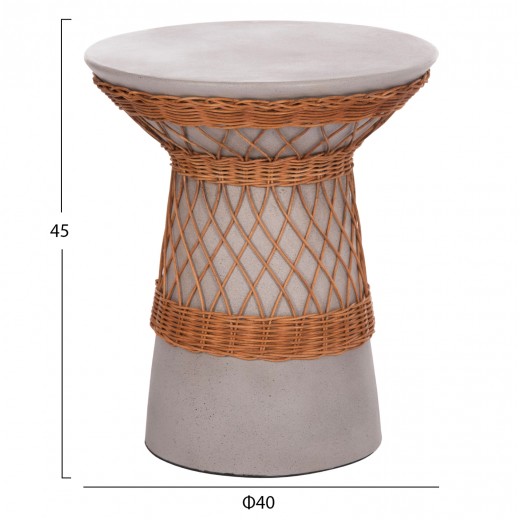 ΒΟΗΘΗΤΙΚΟ ΤΡΑΠΕΖΙ ΣΤΡΟΓΓΥΛΟ DELIA HM18167.03 FIBER CEMENT ΓΚΡΙ & RATTAN Φ40x45Υεκ