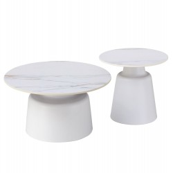 ΤΡΑΠΕΖΙΑ ΣΑΛΟΝΙΟΥ RINKON HM18263.04 ΚΕΡΑΜΙΚΑ TOP ΟΨΗ ΛΕΥΚΟΥ-ΧΡΥΣΟΥ ΜΑΡΜΑΡΟΥ Φ50εκ & Φ70εκ