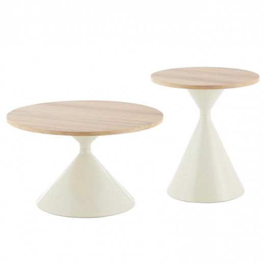 ΤΡΑΠΕΖΙΑ ΣΑΛΟΝΙΟΥ JENNEL HM18265 ΜΕΤΑΛΛΟ ΜΠΕΖ--MDF ΜΕ PAPERWOOD Φ50εκ & Φ70εκ