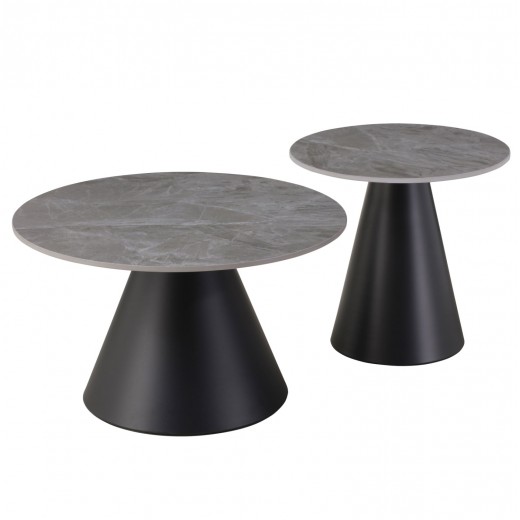 ΤΡΑΠΕΖΙΑ ΣΑΛΟΝΙΟΥ RIDGE HM18266.03 ΚΕΡΑΜΙΚΑ TOP ΜΕ ΟΨΗ ΓΚΡΙ ΜΑΡΜΑΡΟΥ Φ50εκ & Φ70εκ