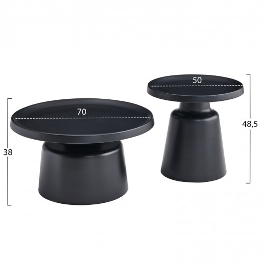 ΣΕΤ 2 ΤΡΑΠΕΖΙΑ ΣΑΛΟΝΙΟΥ RINKON2 HM18304.02 ΜΕΤΑΛΛΟ ΣΕ ΜΑΥΡΟ Φ49εκ & Φ69εκ