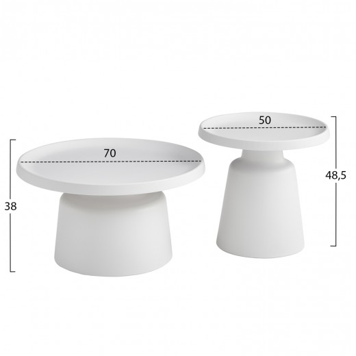 ΣΕΤ 2 ΤΡΑΠΕΖΙΑ ΣΑΛΟΝΙΟΥ RINKON2 HM18304.01 ΜΕΤΑΛΛΟ ΣΕ ΛΕΥΚΟ Φ49εκ & Φ69εκ