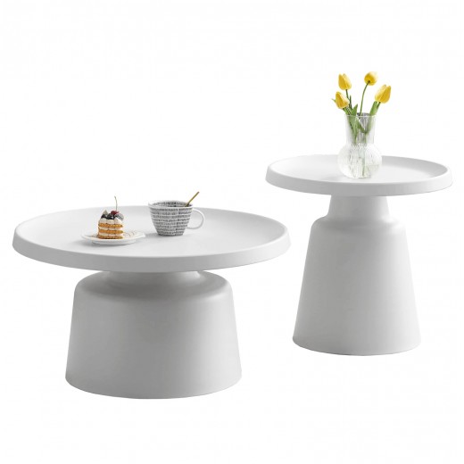 ΣΕΤ 2 ΤΡΑΠΕΖΙΑ ΣΑΛΟΝΙΟΥ RINKON2 HM18304.01 ΜΕΤΑΛΛΟ ΣΕ ΛΕΥΚΟ Φ49εκ & Φ69εκ