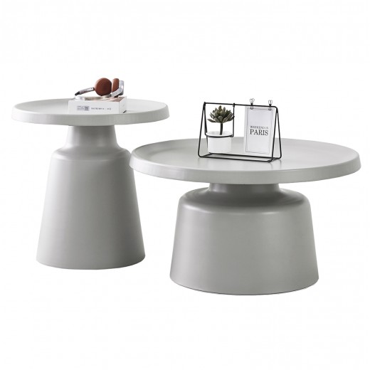 ΣΕΤ 2 ΤΡΑΠΕΖΙΑ ΣΑΛΟΝΙΟΥ RINKON2 HM18304.03 ΜΕΤΑΛΛΟ ΣΕ ΓΚΡΙ Φ50εκ & Φ70εκ