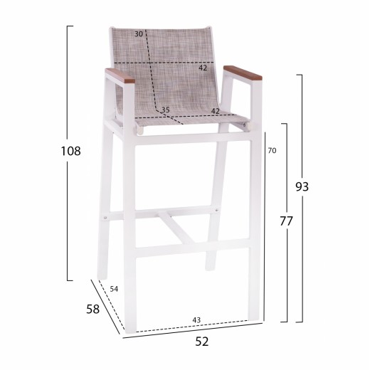 ΣΚΑΜΠΟ ΜΠΑΡ ΑΛΟΥΜΙΝΙΟΥ ΛΕΥΚΟ ΜΕ POLYWOOD 52 x 58 x 108 εκ. HM5790.01