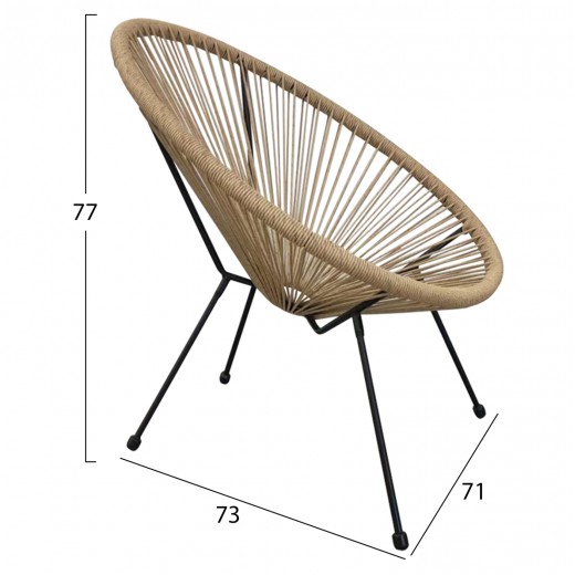 ΠΟΛΥΘΡΟΝΑ ACAPULCO Τ. ΦΩΛΙΑ ΜΕΤΑΛΛΟ ΜΑΥΡΟ ΜΕ TWISTED WICKER HM5871.01 70x73x79 εκ.