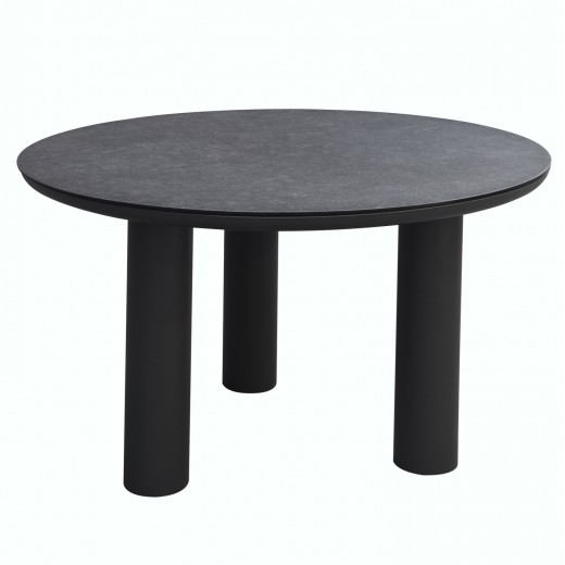 ΤΡΑΠΕΖΙ ΑΛΟΥΜΙΝΙΟΥ DOSUN HM6201.01 ΓΚΡΙ ΣΚΕΛΕΤΟΣ-3D PRINT ΓΥΑΛΙ-ΚΕΡΑΜΙΚΟ LOOK Φ120εκ