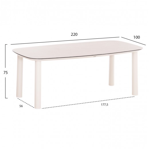 ΤΡΑΠΕΖΙ DOSUN HM6202.02 ΚΡΕΜ ΑΛΟΥΜΙΝΙΟ-3D PRINT ΓΥΑΛΙ ΚΕΡΑΜΙΚΟ LOOK 220x100x75Υεκ
