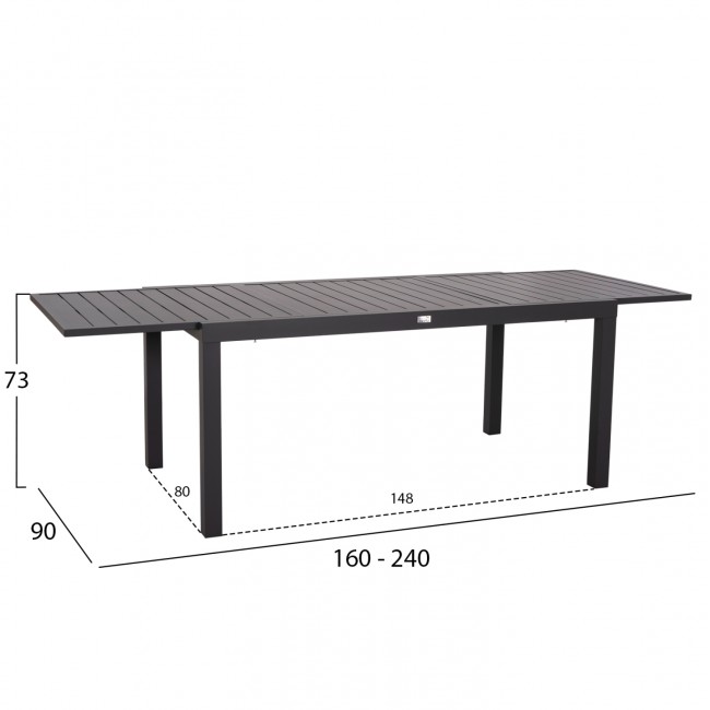 ΤΡΑΠΕΖΙ ΕΠΕΚΤΕΙΝΟΜΕΝΟ KRUM HM6277.03 ΑΛΟΥΜΙΝΙΟ ΣΚΟΥΡΟ ΓΚΡΙ 160-240x90x73Υεκ.