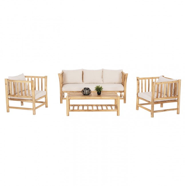 ΣΕΤ ΣΑΛΟΝΙ 4ΤΜΧ EDDARD HM9340.25 ΑΠΟ ΜΑΣΙΦ ΞΥΛΟ TEAK  ΦΥΣΙΚΟ - ΛΕΥΚΟ