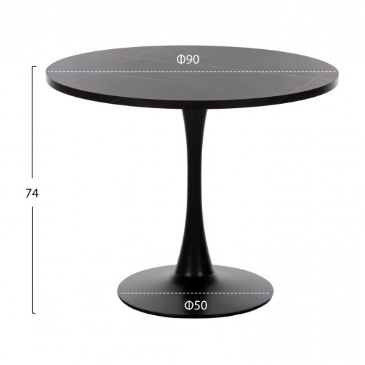 ΤΡΑΠΕΖΙ ΤΡΑΠΕΖΑΡΙΑΣ ROLLO HM9421.12 ΣΤΡΟΓΓΥΛΟ BLACK MARBLE Φ90x74Υεκ.