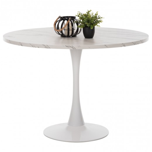 ΤΡΑΠΕΖΙ ΤΡΑΠΕΖΑΡΙΑΣ ROLLO HM9422.11 ΣΤΡΟΓΓΥΛΟ WHITE MARBLE Φ120x74Yεκ.