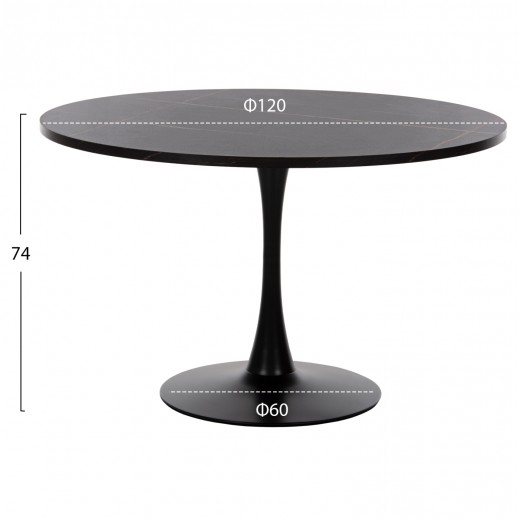 ΤΡΑΠΕΖΙ ΤΡΑΠΕΖΑΡΙΑΣ ROLLO HM9422.12 ΣΤΡΟΓΓΥΛΟ BLACK MARBLE Φ120x74Yεκ.