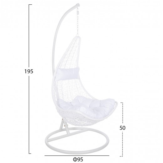 ΚΡΕΜΑΣΤΗ ΠΟΛΥΘΡΟΝΑ ΦΩΛΙΑ MILLIE HM5996.03 ΜΕΤΑΛΛΟ-ΣΥΝΘ.RATTAN ΛΕΥΚΟ Φ95x195Υεκ.