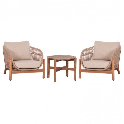 LOUNGE ΣΕΤ SANJI HM21214 ΤΡΑΠΕΖΙ & 2 ΠΟΛΥΘΡΟΝΕΣ--ΞΥΛΟ ΑΚΑΚΙΑΣ-ΑΛΟΥΜΙΝΙΟ-ΣΧΟΙΝΙ