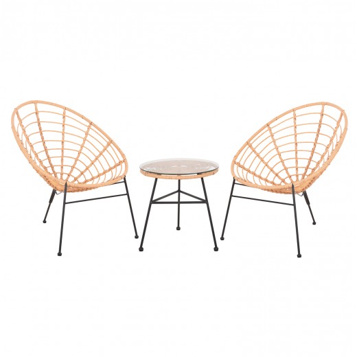 ΣΕΤ ΕΞΩΤΕΡΙΚΟΥ ΧΩΡΟΥ 3ΤΜΧ ALLEGRA HM21047.11 ΜΠΕΖ ΣΥΝΘ.RATTAN-ΜΕΤΑΛΛΟ ΣΕ ΜΑΥΡΟ