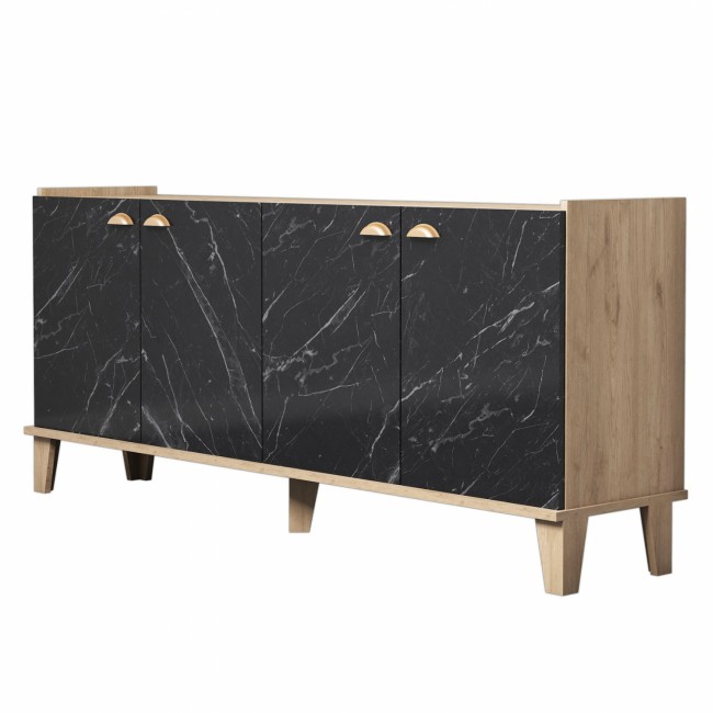 ΜΠΟΥΦΕΣ ΜΕΛΑΜΙΝΗΣ HM9045.01 NATURAL WOOD - ΜΑΥΡΟ ΜΑΡΜΑΡΟ 180x41x77,8Y εκ.