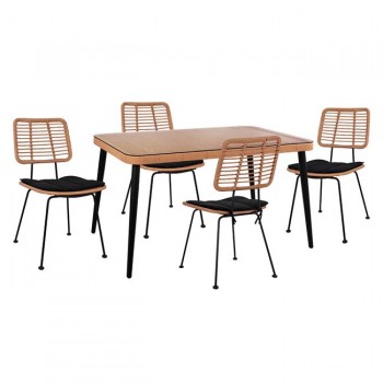 ΣΕΤ 5ΤΜΧ ALLEGRA WICKER ΜΕ ΤΡΑΠΕΖΙ 140X80Χ78Υ ΜΠΕΖ & ΜΑΥΡΟ ΧΡΩΜΑ HM10492