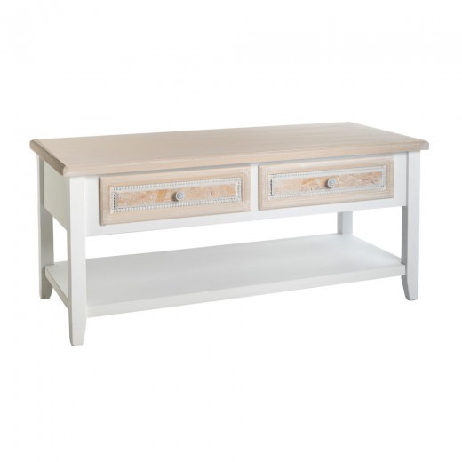 ΞΥΛΙΝΟ ΛΕΥΚΟ COFFE TABLE ΜΕ 2 ΣΥΡΤΑΡΙΑ 110x50.5x48.5ΕΚ(ΣΥΡΤΑΡΙΑ 22Χ40Χ12) K D