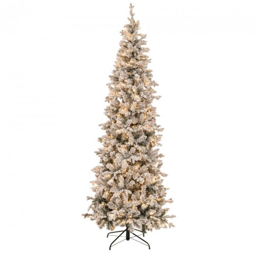 ΔΕΝΔΡΟ   PRE LIT SLIM FLOCKED CAROLINA ΡΙΝΕ   180ΕΚ ΜΕ 200 LED ΘΕΡΜΟ ΛΕΥΚΟ