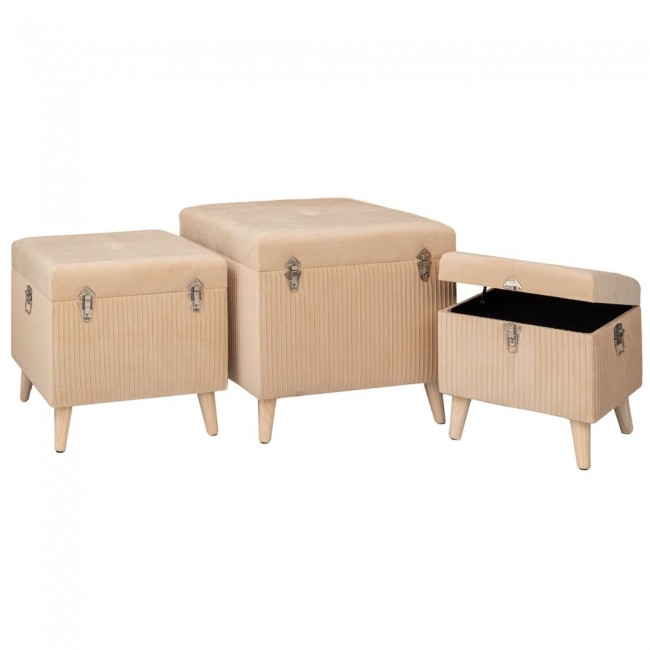 ΣΕΤ 3 ΣΚΑΜΠΟ-ΜΠΑΟΥΛΟ ΚΡΕΜ ΠΛΙΣΕ ΜΕ ΞΥΛΙΝΑ ΠΟΔΙΑ AND ΑΣΗΜΙ ΛΕΠΤΟΜΕΡΕΙΕΣ 60Χ60Χ56ΕΚ 50Χ50Χ36ΕΚ 40Χ40Χ