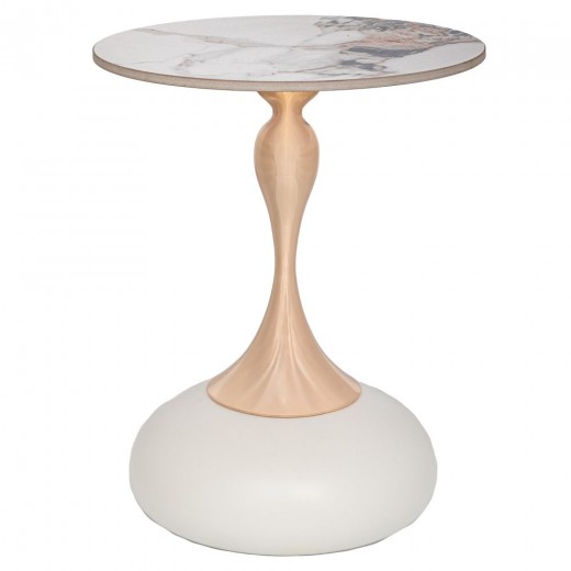 ΚΡΕΜ ΜΕΤΑΛΛΙΚΟ ΤΡΑΠΕΖΑΚΙ ΜΕ ΧΡΥΣΗ ΒΑΣΗ ΚΑΙ ΛΕΥΚΗ ΚΕΡΑΜΙΚΗ ΕΠΙΦΑΝΕΙΑ Φ42Χ52ΕΚ