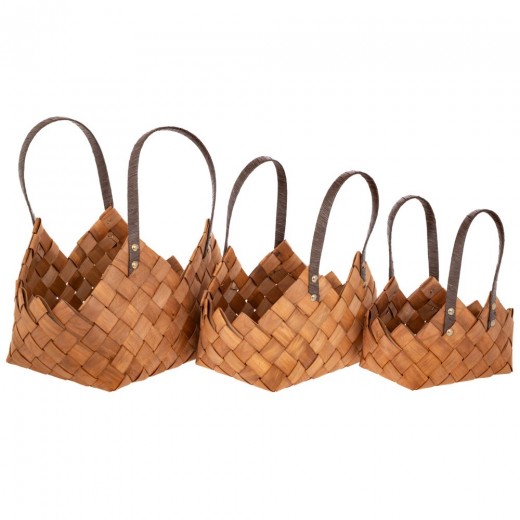 ΣΕΤ 3 ΚΑΦΕ ΠΛΕΧΤΕΣ ΤΣΑΝΤΕΣ ΜΕ ΔΕΡΜΑΤΙΝΟ ΧΕΡΟΥΛΙ 33Χ23Χ37 29Χ18Χ29 24Χ14Χ21ΕΚ