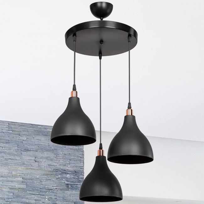 Φωτιστικό οροφής τρίφωτο Lofty pakoworld Ε27 μαύρο Φ40x80εκ