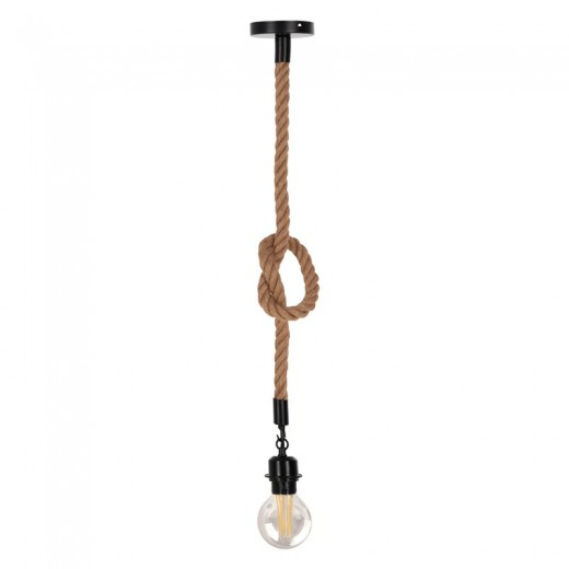 Φωτιστικό οροφής Vertuko pakoworld E27 σχοινί και μέταλλο σε φυσική-μαύρη απόχρωση Φ10x100εκ