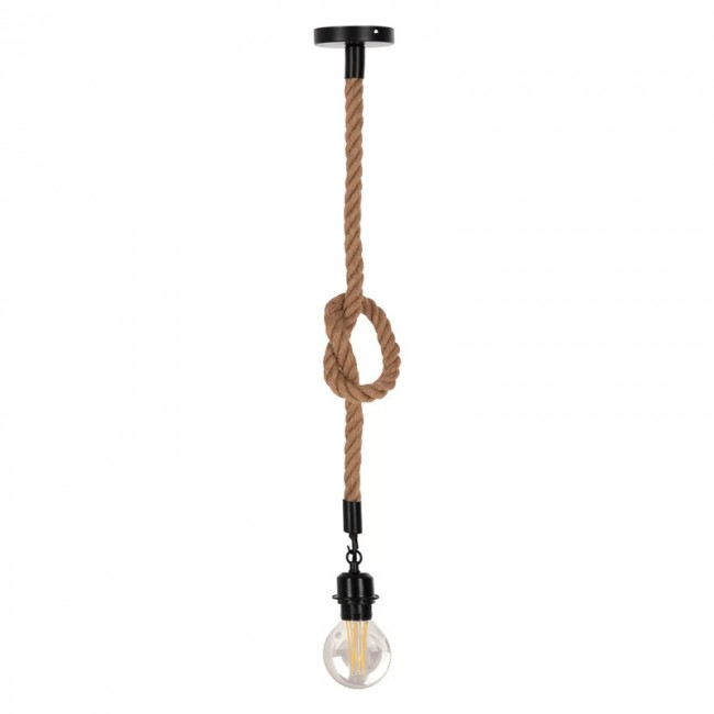 Φωτιστικό οροφής Vertuko pakoworld E27 σχοινί και μέταλλο σε φυσική-μαύρη απόχρωση Φ10x100εκ