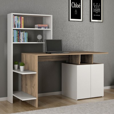 Γραφείο με βιβλιοθήκη Melis pakoworld χρώμα λευκό-sonoma 146x60x129εκ