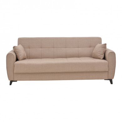 Καναπές-κρεβάτι με αποθηκευτικό χώρο τριθέσιος Lincoln pakoworld μπεζ ύφασμα 225x75x85εκ