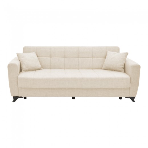 Καναπές-κρεβάτι με αποθηκευτικό χώρο τριθέσιος Modesto pakoworld κρεμ ύφασμα 215x85x80εκ