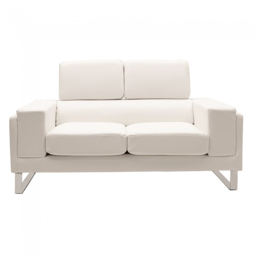 Καναπές Shea pakoworld 2θέσιος PU ivory-inox 158x80x87εκ