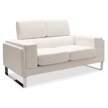 Καναπές Shea pakoworld 2θέσιος PU ivory-inox 158x80x87εκ