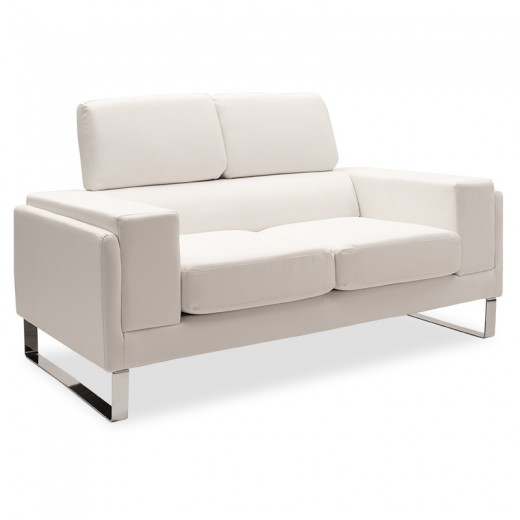 Καναπές Shea pakoworld 2θέσιος PU ivory-inox 158x80x87εκ