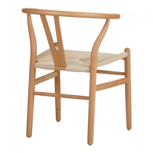 Καρέκλα Wishbone pakoworld rubberwood-σχοινί σε φυσική απόχρωση 60x51x80εκ