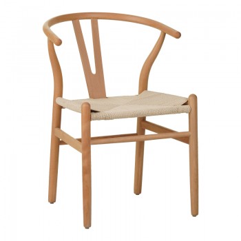 Καρέκλα Wishbone pakoworld rubberwood-σχοινί σε φυσική απόχρωση 60x51x80εκ