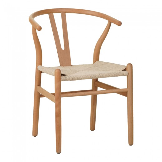 Καρέκλα Wishbone pakoworld rubberwood-σχοινί σε φυσική απόχρωση 60x51x80εκ