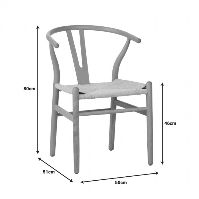 Καρέκλα Wishbone pakoworld rubberwood-σχοινί σε φυσική απόχρωση 60x51x80εκ