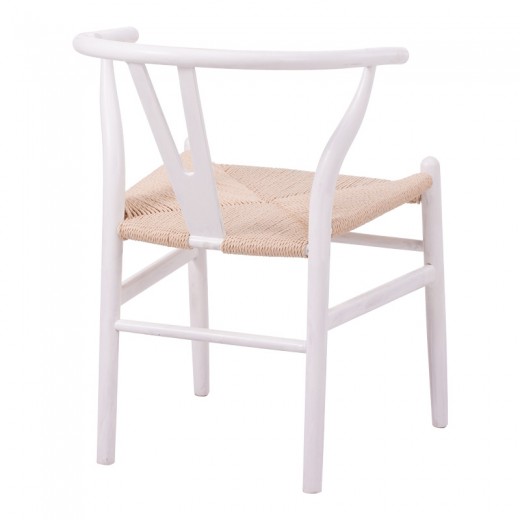Καρέκλα Wishbone pakoworld rubberwood-σχοινί σε λευκή απόχρωση 53.5x57x74εκ