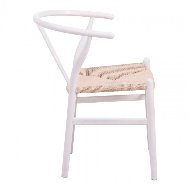 Καρέκλα Wishbone pakoworld rubberwood-σχοινί σε λευκή απόχρωση 53.5x57x74εκ