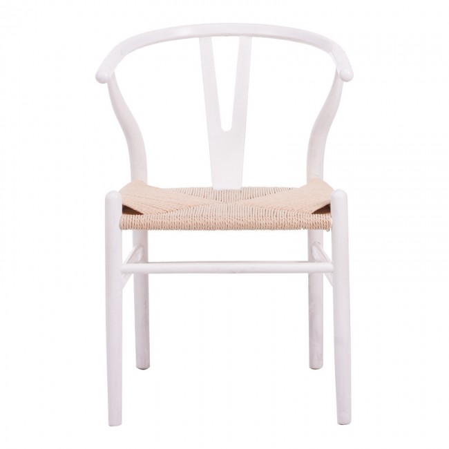 Καρέκλα Wishbone pakoworld rubberwood-σχοινί σε λευκή απόχρωση 53.5x57x74εκ