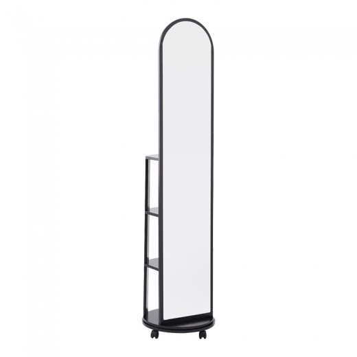 Καθρέπτης τροχήλατος Espero pakoworld mdf με ράφια σε μαύρη απόχρωση Φ34x170εκ