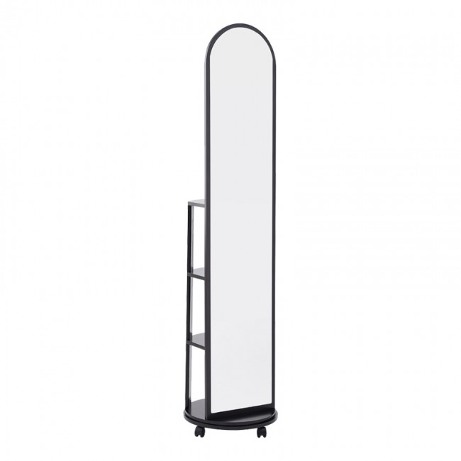 Καθρέπτης τροχήλατος Espero pakoworld mdf με ράφια σε μαύρη απόχρωση Φ34x170εκ