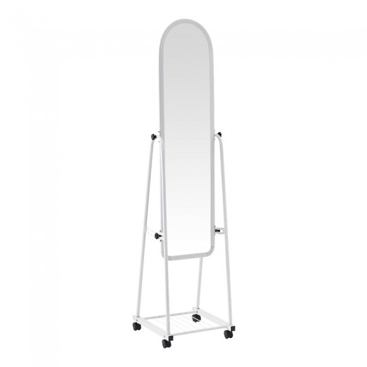 Καθρέπτης τροχήλατος Lomna pakoworld pp-μεταλλικός με ράφι σε λευκή απόχρωση 38.5x37.5x160εκ