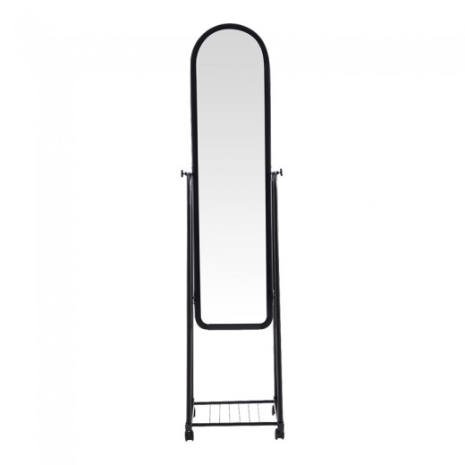 Καθρέπτης τροχήλατος Lomna pakoworld pp-μεταλλικός με ράφι σε μαύρη απόχρωση 38.5x37.5x160εκ